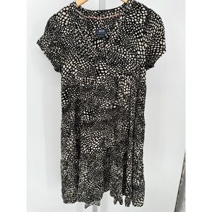 Maeve Anthropologie Black‎ Dotted V-Neck Short Sleeve Tiered Midi Dress Small